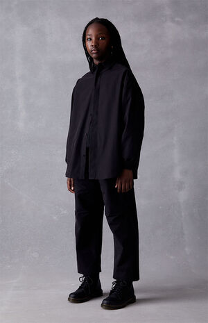 Essentials Jet Black Button Down Shirt Jacket image number 5