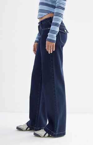 Dark Indigo Seam Low Rise Girlfriend Jeans image number 3