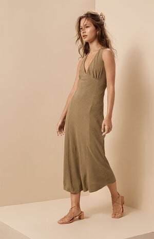 V-Neck Bias Cut Midi Dress image number 2