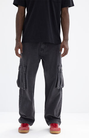 Black Wash Baggy Cargo Jeans image number 3