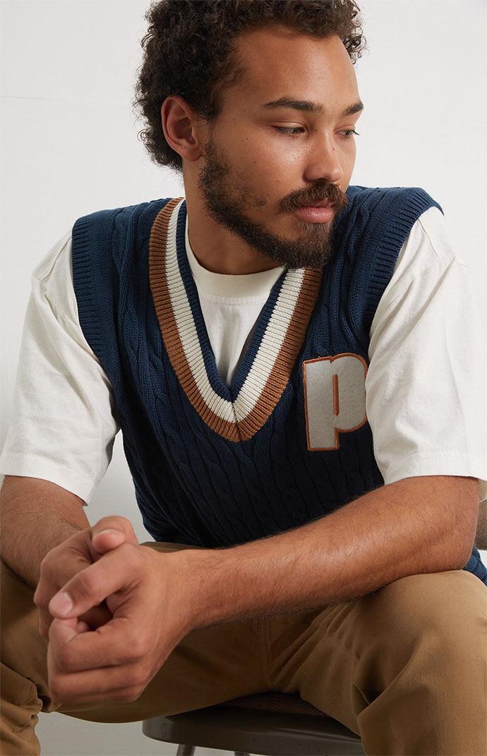 【2plan】Prince wool knit vest Merino Wool Full-Zip Ponte Vest | Washed Navy – Zip Vests