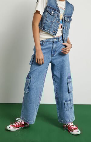 Light Blue Baggy Cargo Jeans Light Blue Baggy Cargo Jeans image number 4
