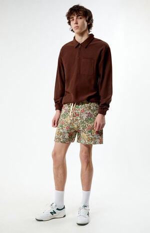 Tan Floral Tapestry Shorts image number 2