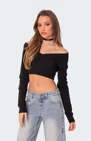 Lainey V Neck Knit Crop Top image number 3
