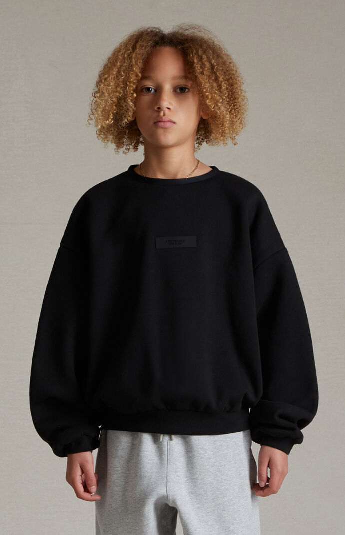 Kids Fear of God Essentials Jet Black Crew Neck Sweatshirt | PacSun