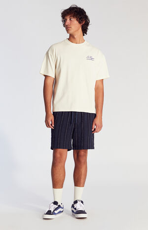Navy Striped Textured Volley Shorts image number 5