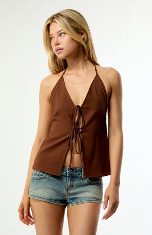 Rumi Linen Tie Front Halter Top image number 2
