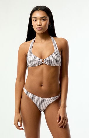 Black & Pink Plaid Jade Tie Halter Bikini Top image number 2