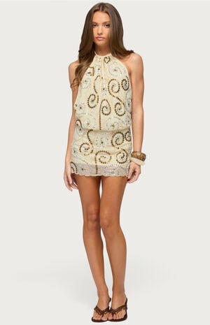 Areli Bead & Sequin Halter Dress image number 1