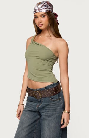 Knotted One Shoulder Asymmetric Top image number 2