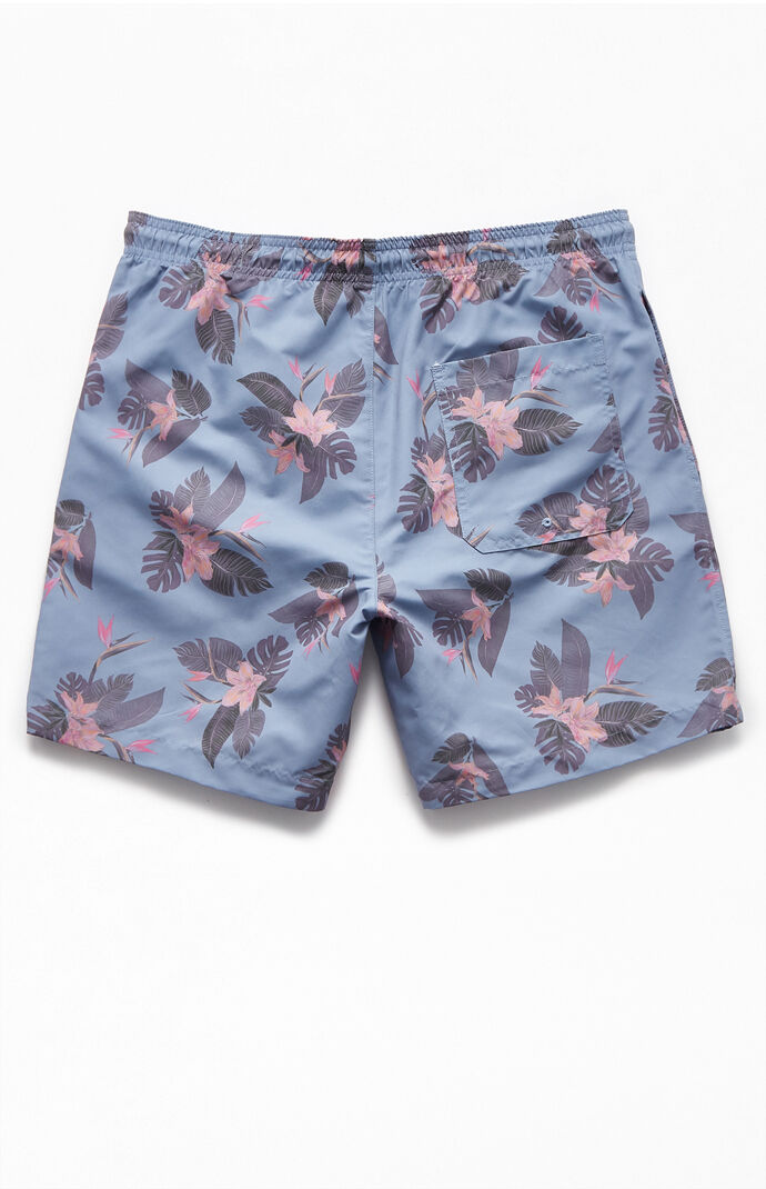 Blue Floral 17" Swim Trunks