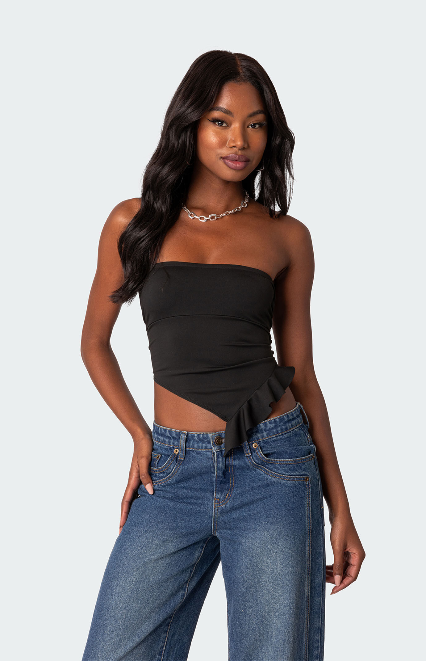 Edikted Hayley Lace Up Ruffle Tube Top PacSun