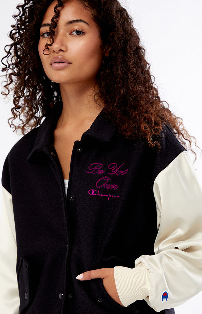 Champion Black Letterman Patch Jacket PacSun