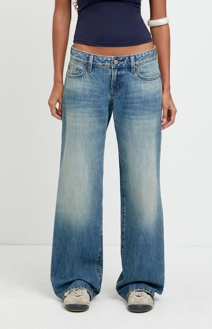 Pacsun Zoe Low Rise Girlfriend Jeans Tinted Medium Blue