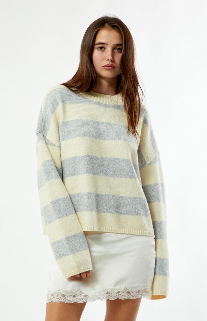 LA Hearts Striped Cozy Crew Neck Sweater