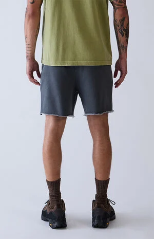 Black Vintage Washed Cutoff Fleece Sweat Shorts image number 6