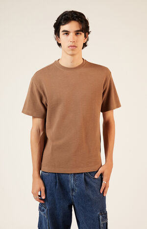 Brown Solid Waffle Knit T-Shirt image number 1