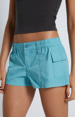 Teal Low Rise Elastic Waist Cargo Shorts image number 2