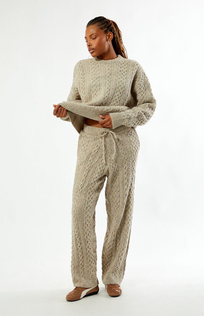 Daisy Street Teddy Cable Knit Baggy Sweatpants