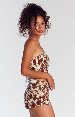 Cow Print Denim Micro Shorts image number 3