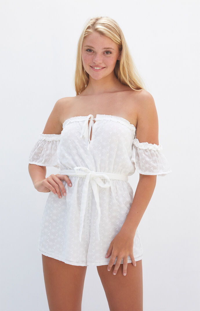 Off-The-Shoulder Eyelet Romper