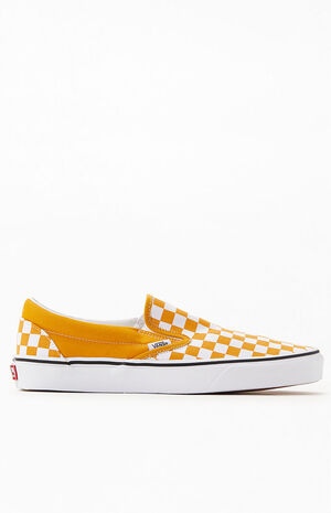 Lv yellow ochre checkered slip on vans