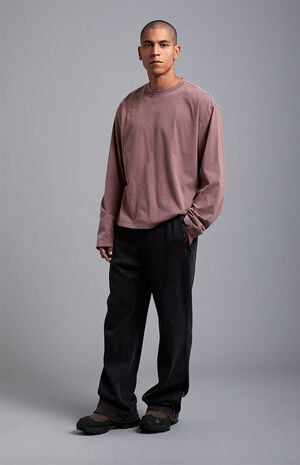 Black Ribbed Baggy Sweatpants image number 2