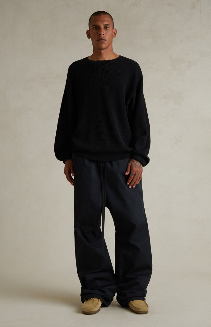 Fear of God ESSENTIALS Jet Black Waffle Knit Long Sleeve T-Shirt