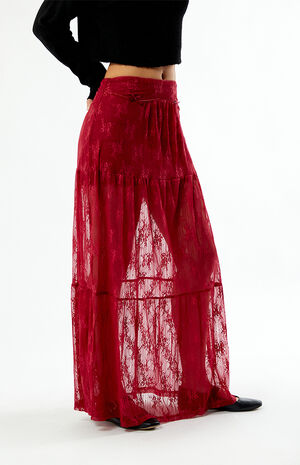 Red Lace Maxi Skirt image number 3