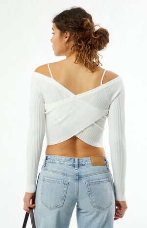 Off-The-Shoulder Wrap Long Sleeve Sweater image number 4