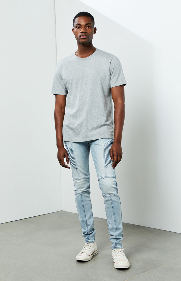Light Indigo Biker Stacked Skinny Jeans