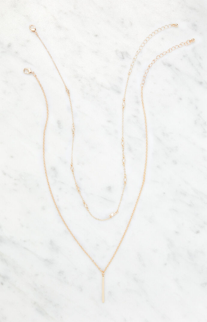 Gold Bar Drop Necklace Set