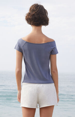 Navy Bonnie Georgetown Off-The-Shoulder Top image number 4