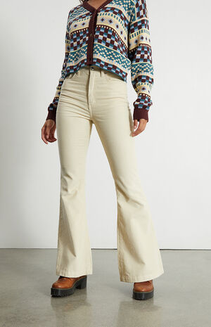 Cream Corduroy High Waisted Flare Jeans image number 2