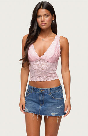 Vanya Sheer Lace V Neck Top image number 1