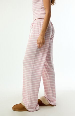 Pink & White Lounge Striped Baggy Pants image number 3