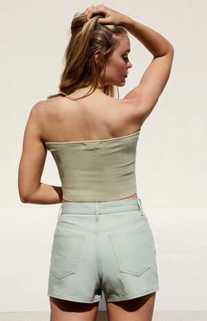 Green Vintage High Waisted Denim Shorts image number 4