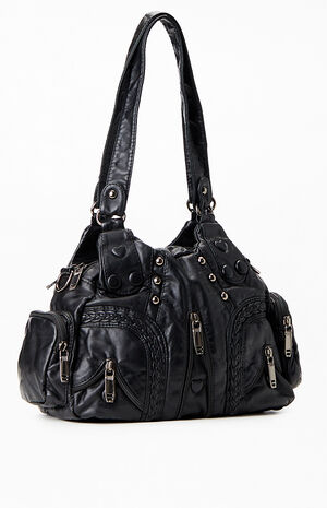 Faux Leather Studded Zip Duffle Shoulder Bag image number 2