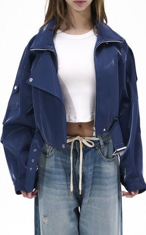 Babz Blue Liquid Luxe Faux Leather Moto Jacket image number 2