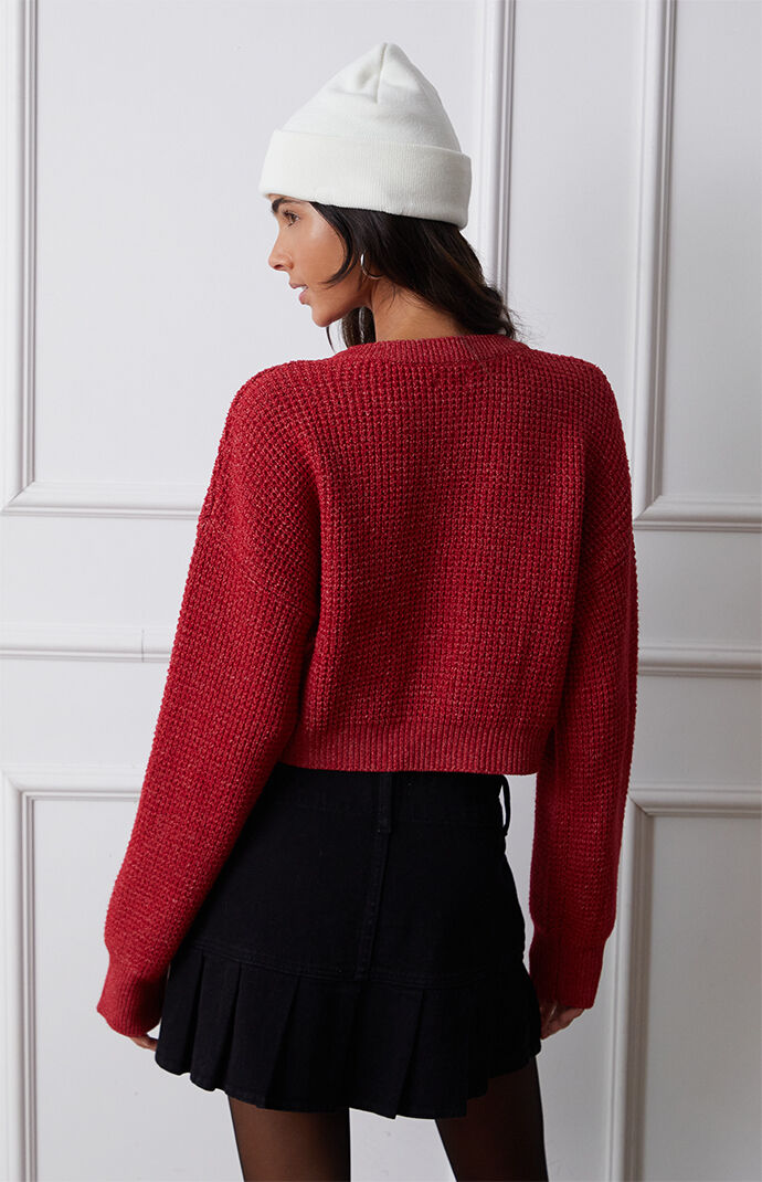 Red waffle knit sweater new arrivals