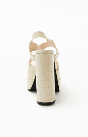 Women's Cream Heart Buckle Heels image number 3