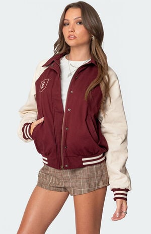 Varsity Oversized Bomber Jacket image number 3
