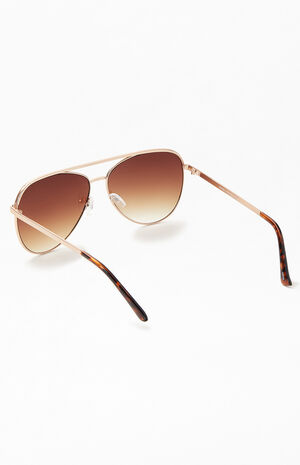 Gold Metal Aviator Sunglasses image number 3