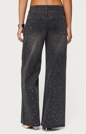 Rhinestone Low Rise Washed Jeans image number 3