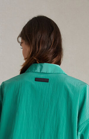 Women's Mint Leaf Crinkle Nylon Shell Bomber Jacket image number 5