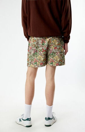 Tan Floral Tapestry Shorts image number 4