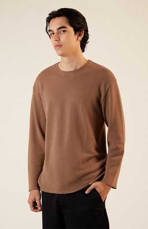 Solid Raw Hem Waffle Knit Long Sleeve T-Shirt image number 1