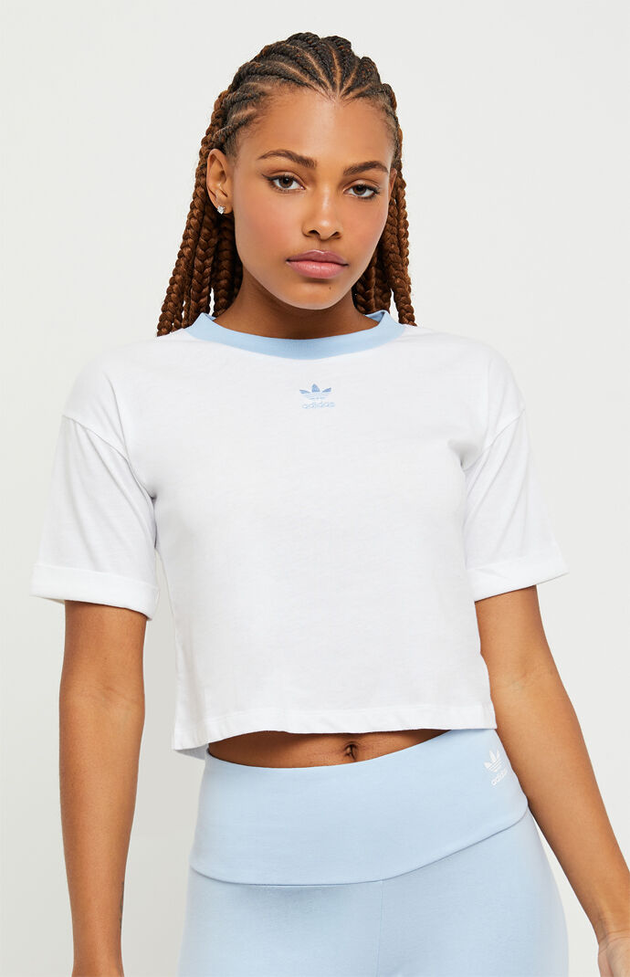 adidas white blue t shirt