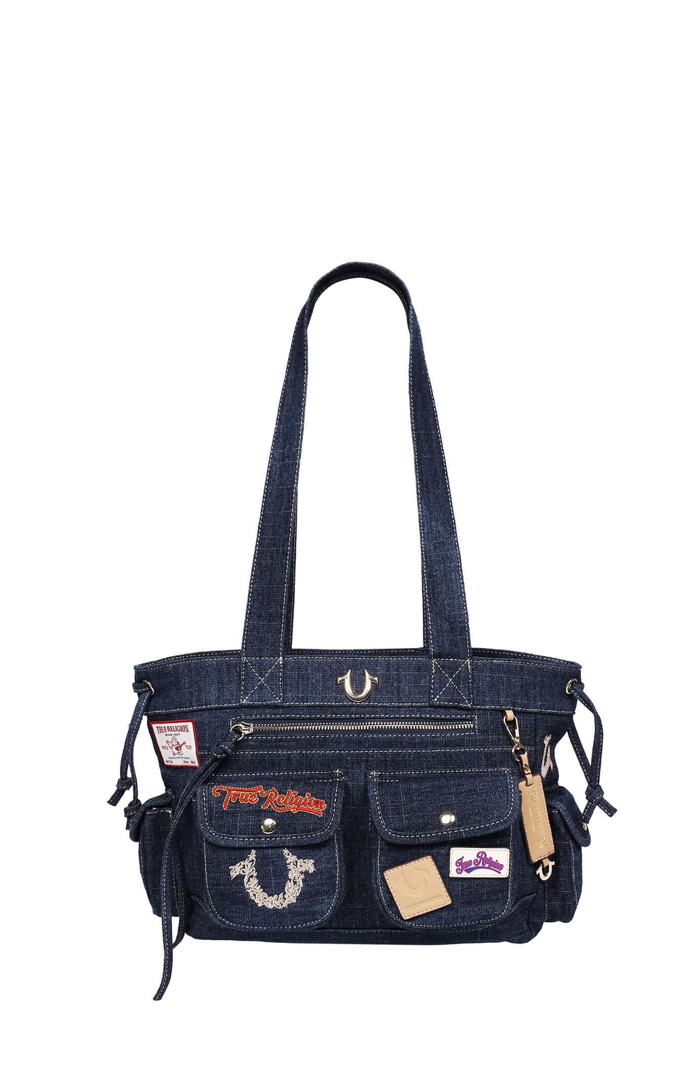 True Religion Dark Denim Multi Patch Tote Bag