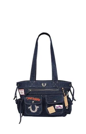 Dark Denim Multi Patch Tote Bag image number 1